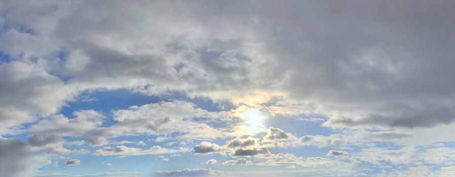 Stunning colorful sky panorama showing beautiful cloud formations in high resolution.