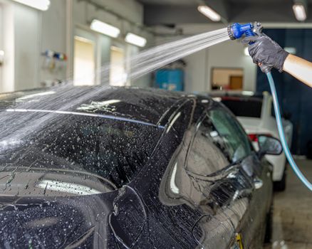 hand car wash in the garage.