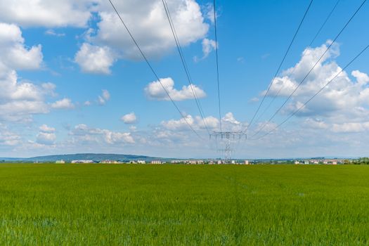 poles with high voltage wires in the country.