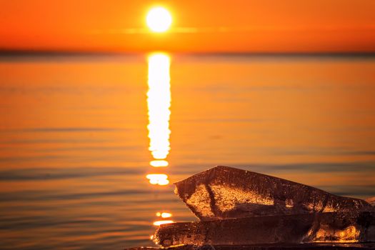 Winter sunset over the lake Balaton (Hungary)