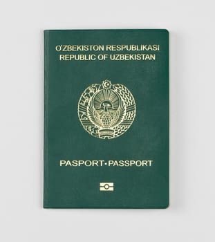 Uzbekistan passport on a white background, isolated, top view