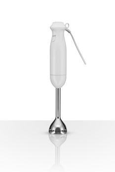 blender with nozzle on white background with reflection. kitchen appliances