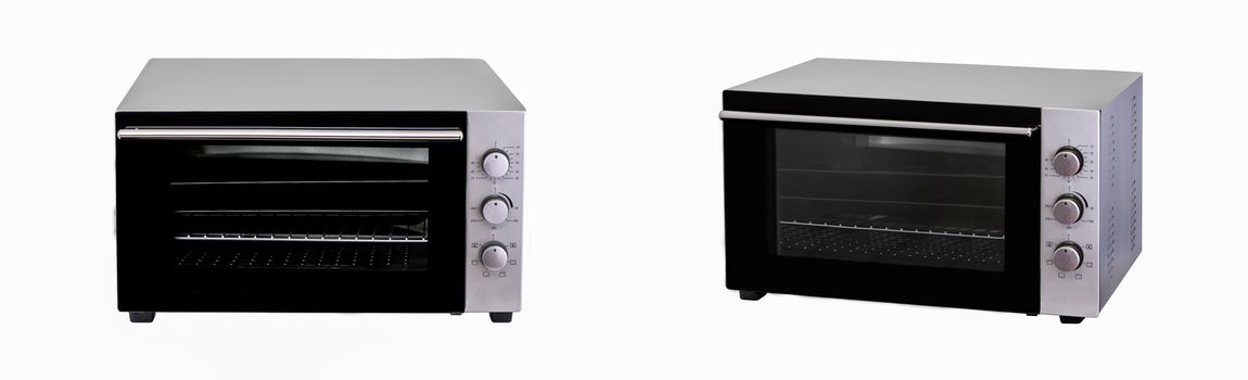 two positions of a small oven on a white background
