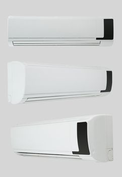 household air conditioner on a white background with three camera angles