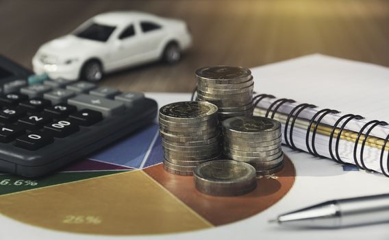 Car insurance and car service. Toy car for accounting and financial concept.