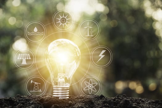 Hand holding a light bulb. Innovation and creative concept.