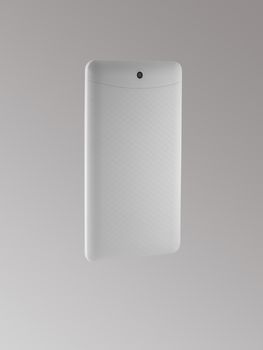 the back side of the tablet is tilted on a light background, isolated