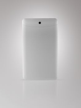 the back side of the tablet with reflection on light background, isolated