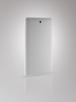 the back side of the tablet at an angle and with reflection on light background, isolated