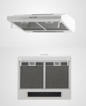 kitchen hood in two angles on a white background. kitchen appliances. Isolated