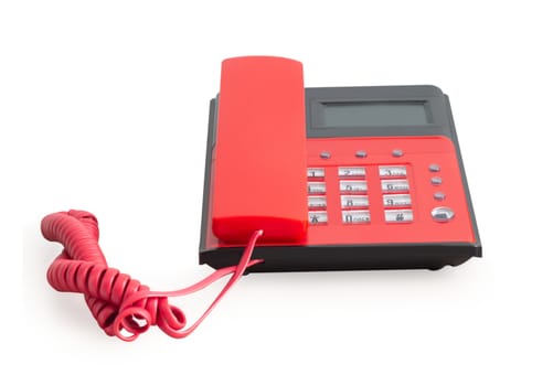 Red office phone isolated on white background