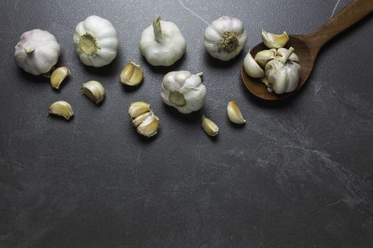 Fresh Garlic sliced and garlic bulb with copy space concept of food and healthy. 
