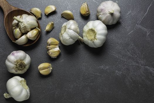 Fresh Garlic sliced and garlic bulb with copy space concept of food and healthy. 