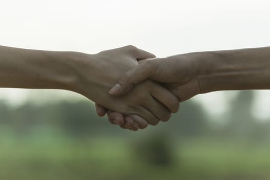 Two hands shaking each other. Teamwork and helping concept.