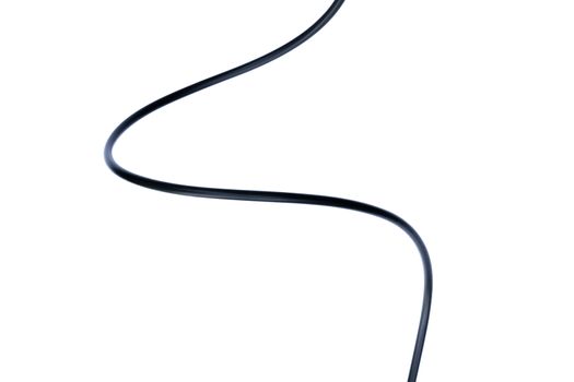 A Black wire cable isolated on a white background abstraction.