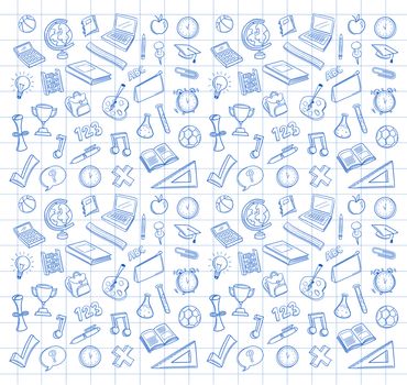 Biro drawn education icons vector on squared paper