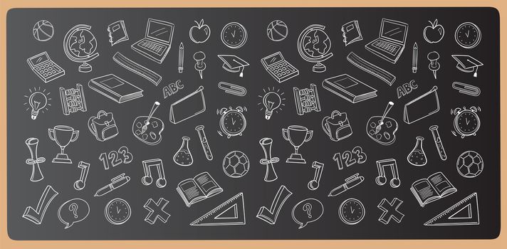 Chalk drawn education icons vector on chalkboard 