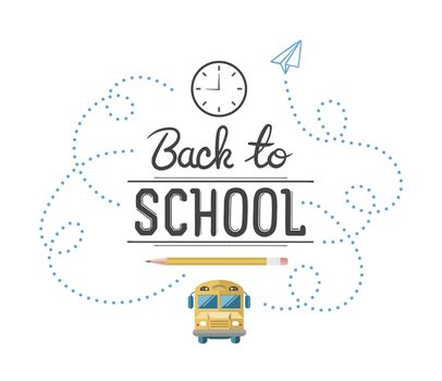 Back to school message with education icons vector against white background