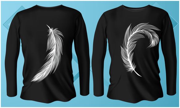 mock up illustration of male casual wear with feather art on abstract background