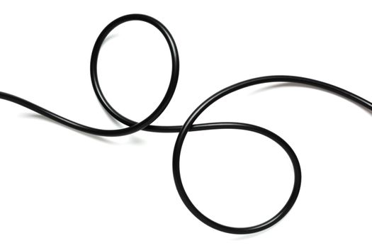 A Black wire cable isolated on a white background abstraction.