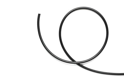 A Black wire cable isolated on a white background abstraction.