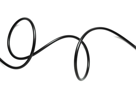 A Black wire cable isolated on a white background abstraction.