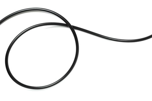 A Black wire cable isolated on a white background abstraction.