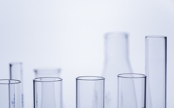 Glass laboratory chemical test tubes with liquid for analytical , medical, pharmaceutical and scientific research concept.