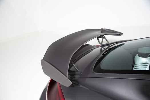 Close up of rear spoiler on sports car