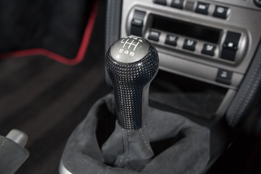 Close up of carbon fibre gear stick