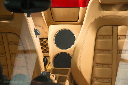 Close up of speaker in convertible car interior