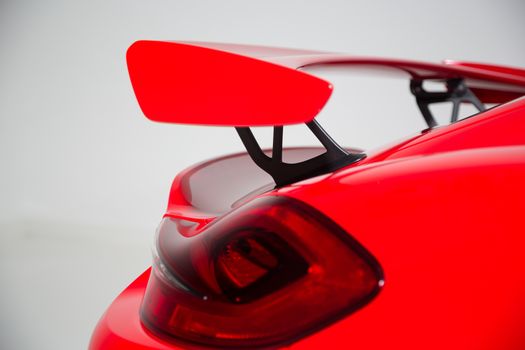 Close up of rear spoiler on sports car