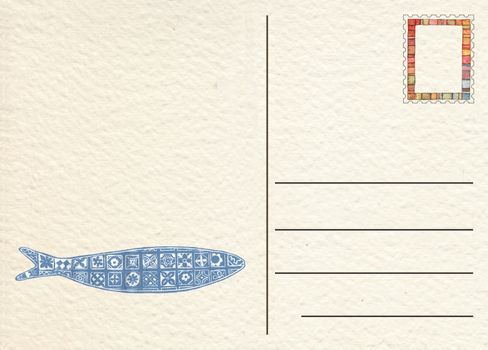Hand drawn back postcard with fish