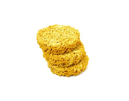 Raw dry instant noodle isolated on white background. Food and object concept.