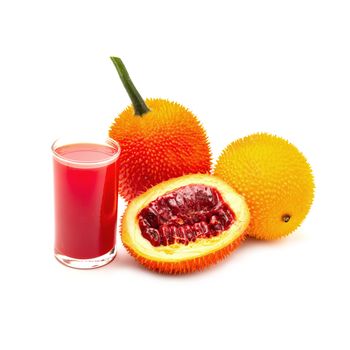 Baby Jackfruit, Gac fruit with baby jackfruit juice isolated on white background. Drink and healthy concept.