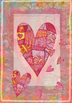 Heart, greeting card.  Colorful watercolor can be used for wallpaper, pattern fills, web page background, surface textures, textiles, cards, postcards