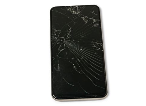 A broken touch screen of smart phone with clipping path isolated on white background.