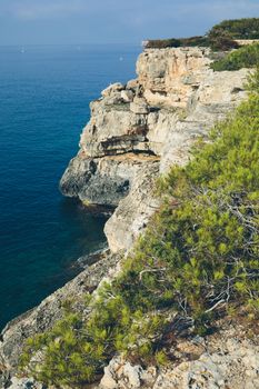 Cliffs on the mediterranean sea on the island of Mallorca.