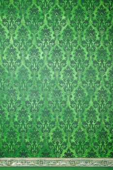 Green interior of vitnage room with pattern elements. Retro vintage interior. Rococo period