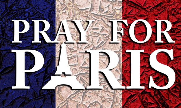 Pray for Paris poster with France flag. International suport for victim of terrorist atack in France