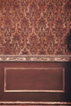 Rich interior retro room with vintage patterns. Rich antique retro room. Brown vintage room