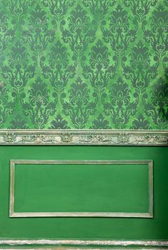 Rich interior retro room with vintage patterns. Rich antique retro room. Green vintage room