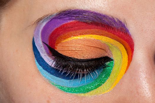 Rainbow colors in close up artistic make up. Beauty image