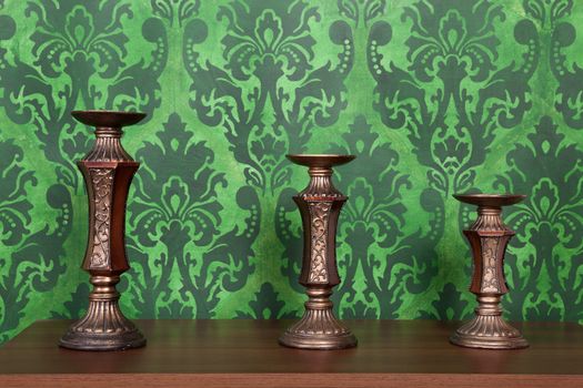 Close up of old vintage lamps in retro interior. Rococo period. Style and vintage pattern