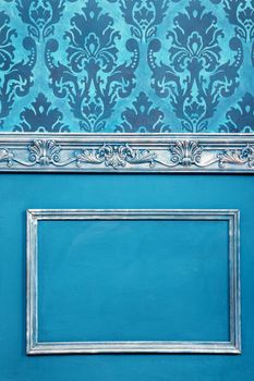Interior on vintage room in blue colors. Antique and retro. Rich vintage interior. House interior