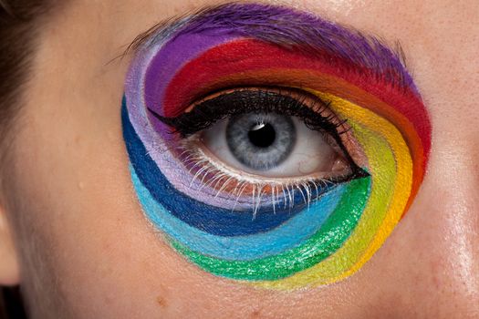 Rainbow colors in close up artistic make up. Beauty image