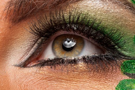 Close up of attractive eye with green artistic make up in studio photo