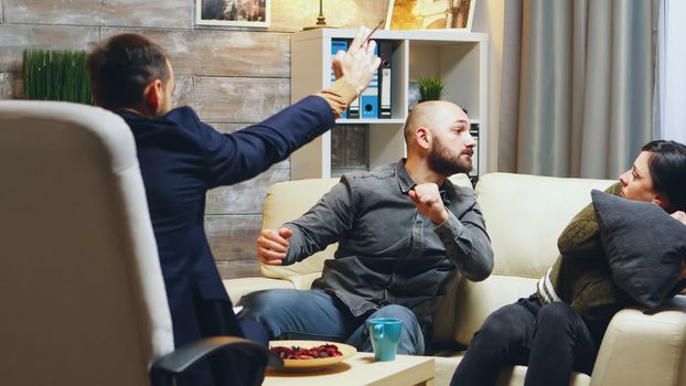 Mad boyfriend because of his wife at couple therapy. Relationship conflict.