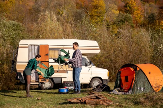 Couple of lovers who set up campsite.Vacation together