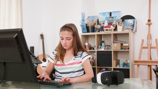 Teenage kid putting on a vr set and gets surprised. Kid using a vr headset for the first time.